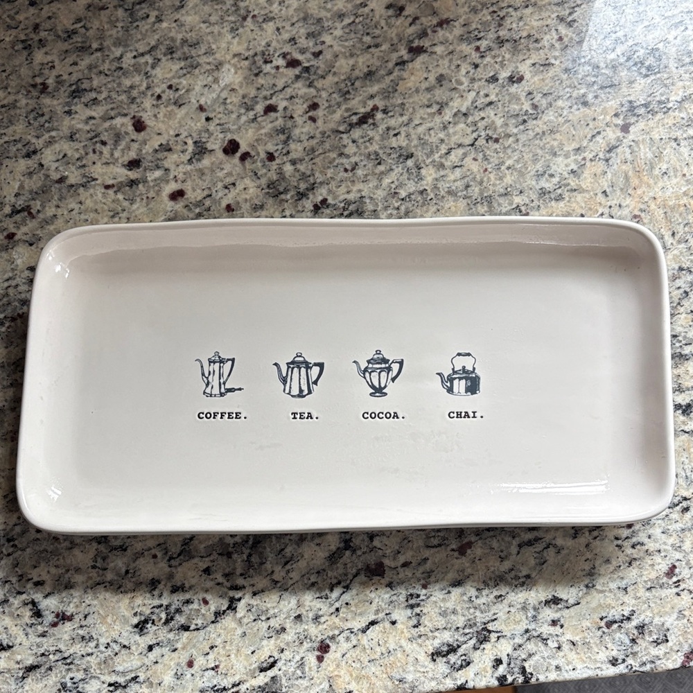 Rae Dunn White Ceramic Coffee and Tea Tray